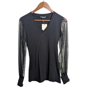NEW Metamorphoza Top Small Tulle Sheer Sleeves Black Avant Garde Lagenlook